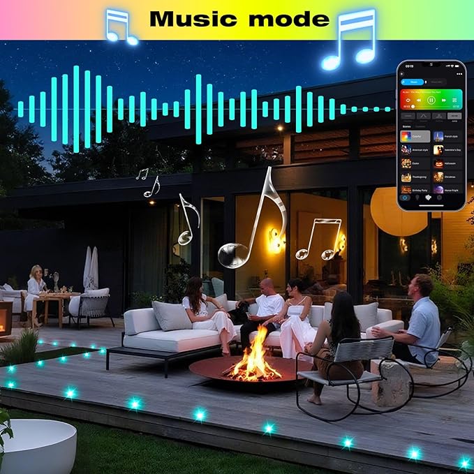 FVTLED LED Deck Lights Kit, 50pcs Φ1.22 WiFi Smart Phone Control Low Voltage Recessed RGBW Deck Lighting Waterproof Outdoor Yard Path Stair Decor, Black
