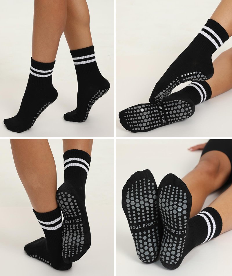 Mancreda Pilates Socks for Women with Non-Slip Grips 84% Cotton Yoga Socks for Barre, Hospital & Barefoot - One Size Fits Most (3 Pairs,JD)