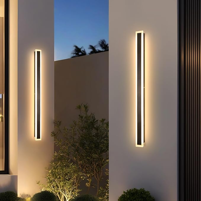 Long Outdoor Wall Light, 47 Inch 2pcs Exterior Wall Sconce 3000K-6000K Dimmable IP65 Waterproof LED Modern Exterior Sconce Black Wall Lighting for House Front Door Porch Garage
