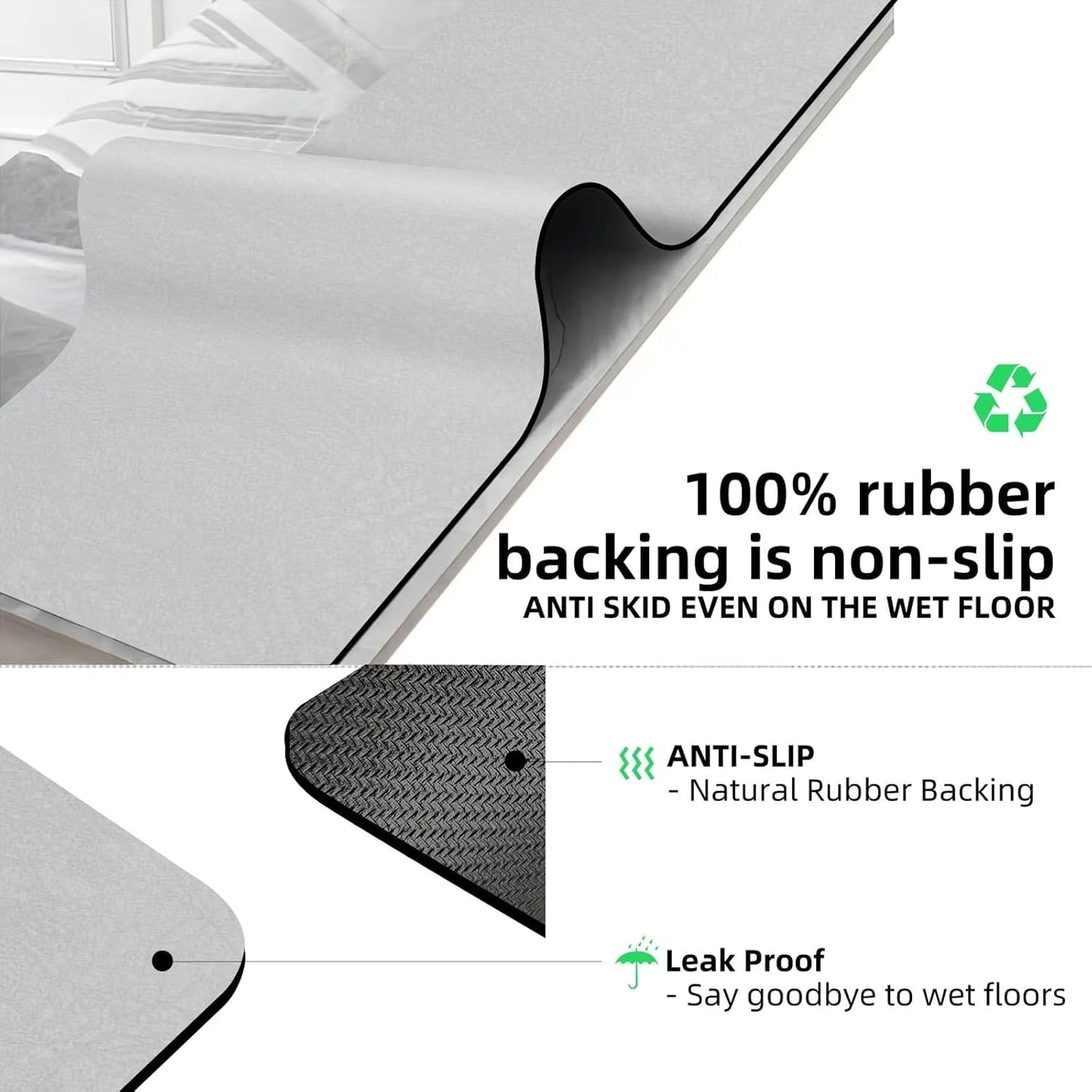 Large Bath Mat Diatomaceous Earth Bath Super Absorbent Quick Dry Non Slip Diatomite Stone Bath Mat Thin Bathroom Floor Mats Fit Under Door-Shower Rug for in Front of Bathtub Shower, Grey, 19.6"x31.5"