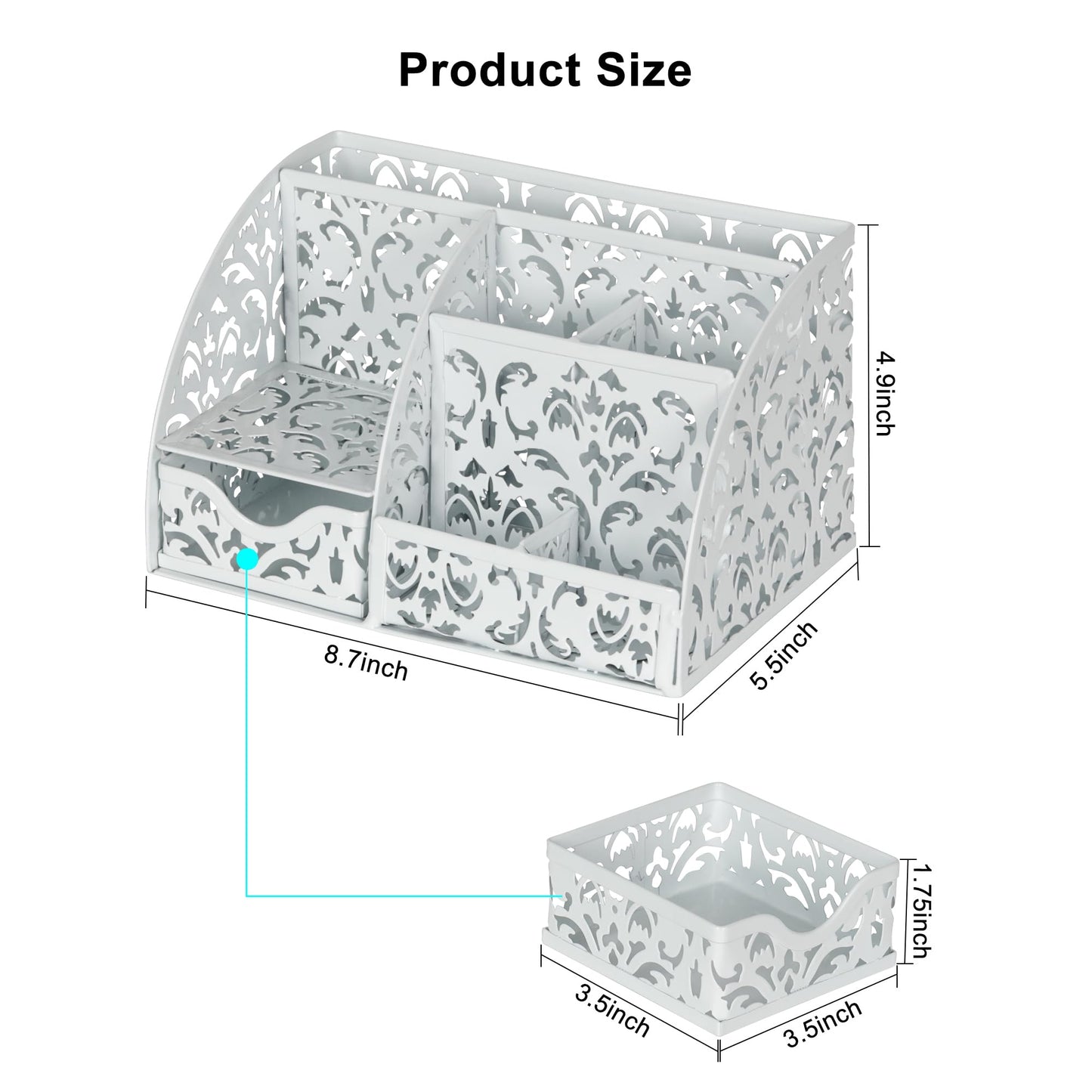 EasyPAG Desk Organizer and Pen Holder for Desk, Mesh Office Supplies Storage Caddy with Drawer for Small Space, Desktop Organizer for Home Office, White