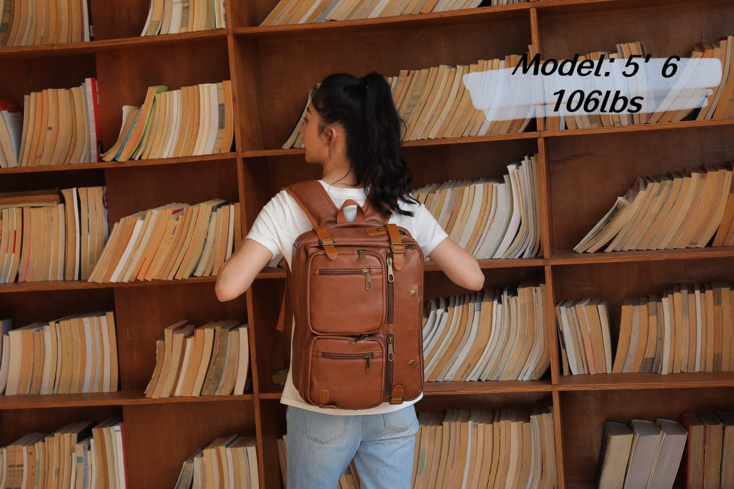 Men Vegan Leather Briefcase Backpack Hybrid 17 Inch Laptop Bag Case Business Messenger bag HB-22 (Brown)
