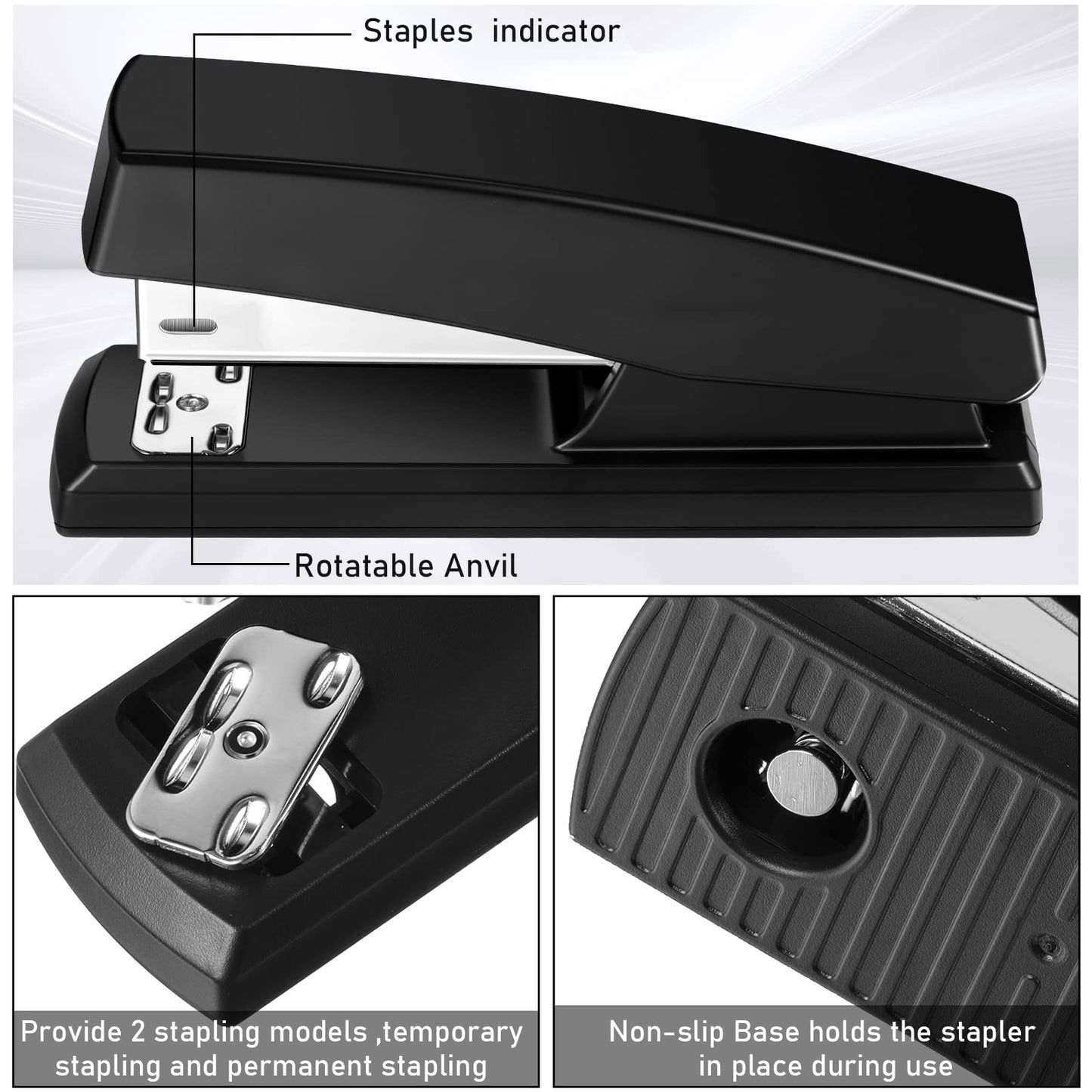 Yahenda 6 Pieces Metal Desktop Stapler with Staples Heavy Duty 25 Sheet Capacity Black Remover Stapler for Desk Office School
