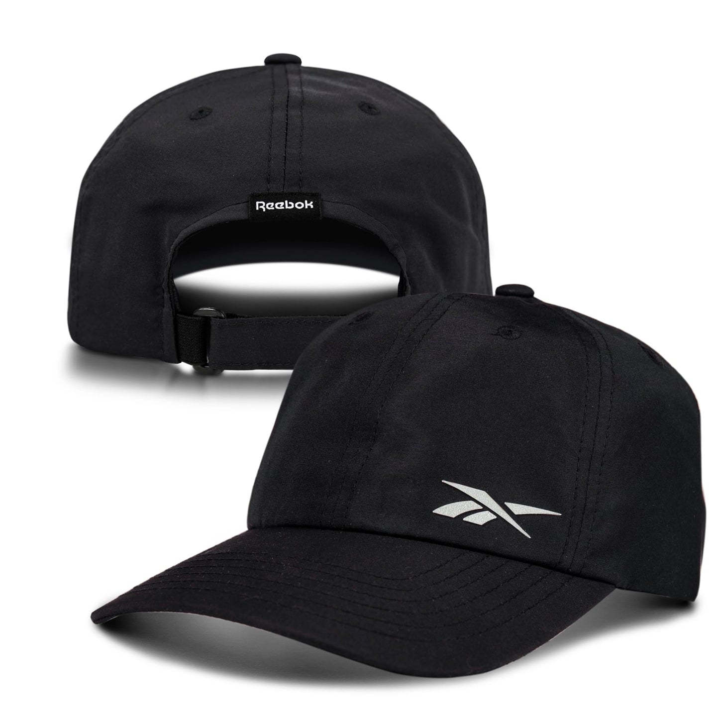 Reebok Running Flow Hat | Mens | Womens | Lightweight | Performance | Adjustable | Reflective | Low Profile Design | Athletic Training - Black
