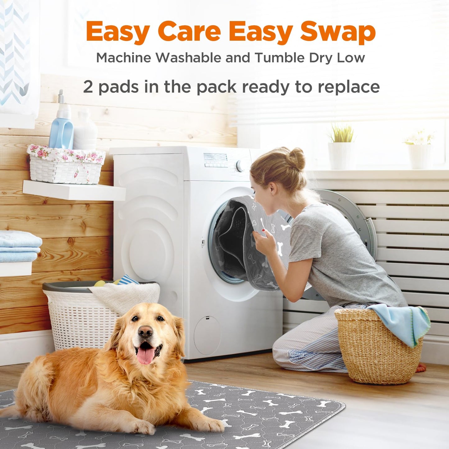 Baodan Washable Pee Pads for Dogs, 2 Pack Large Reusable Puppy Pads, Non-Slip Waterproof Dog Mats for Floors, Fast-Absorbent Whelping Pad, Playpen Mat for Crate or Indoor Use (36"x48", Gray)