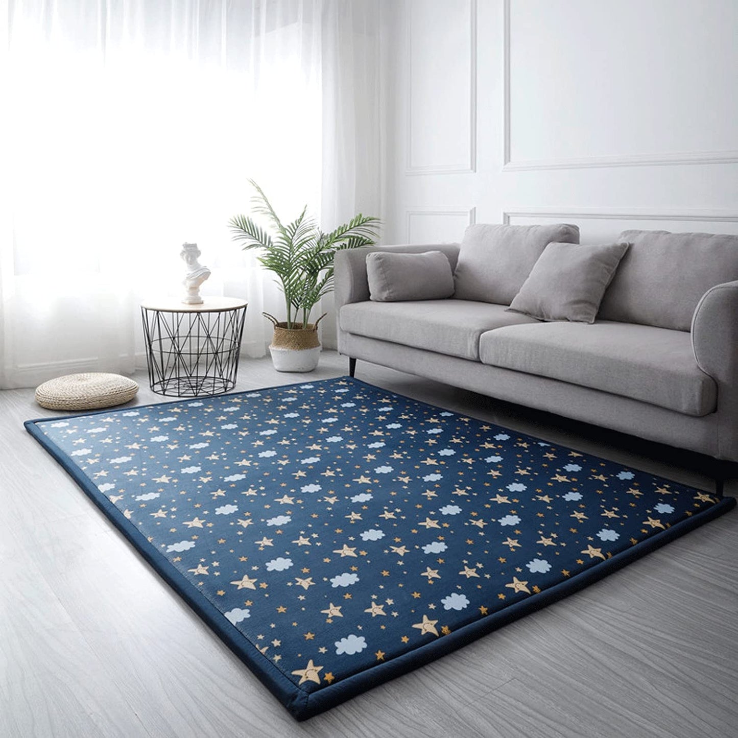 Loartee Coral Velvet Area Rug - 1" Thick Memory Foam Play Mat, Washable Carpet, Home Decor for Living Room, Bedroom, Starry Blue, 4'11"x4'11"