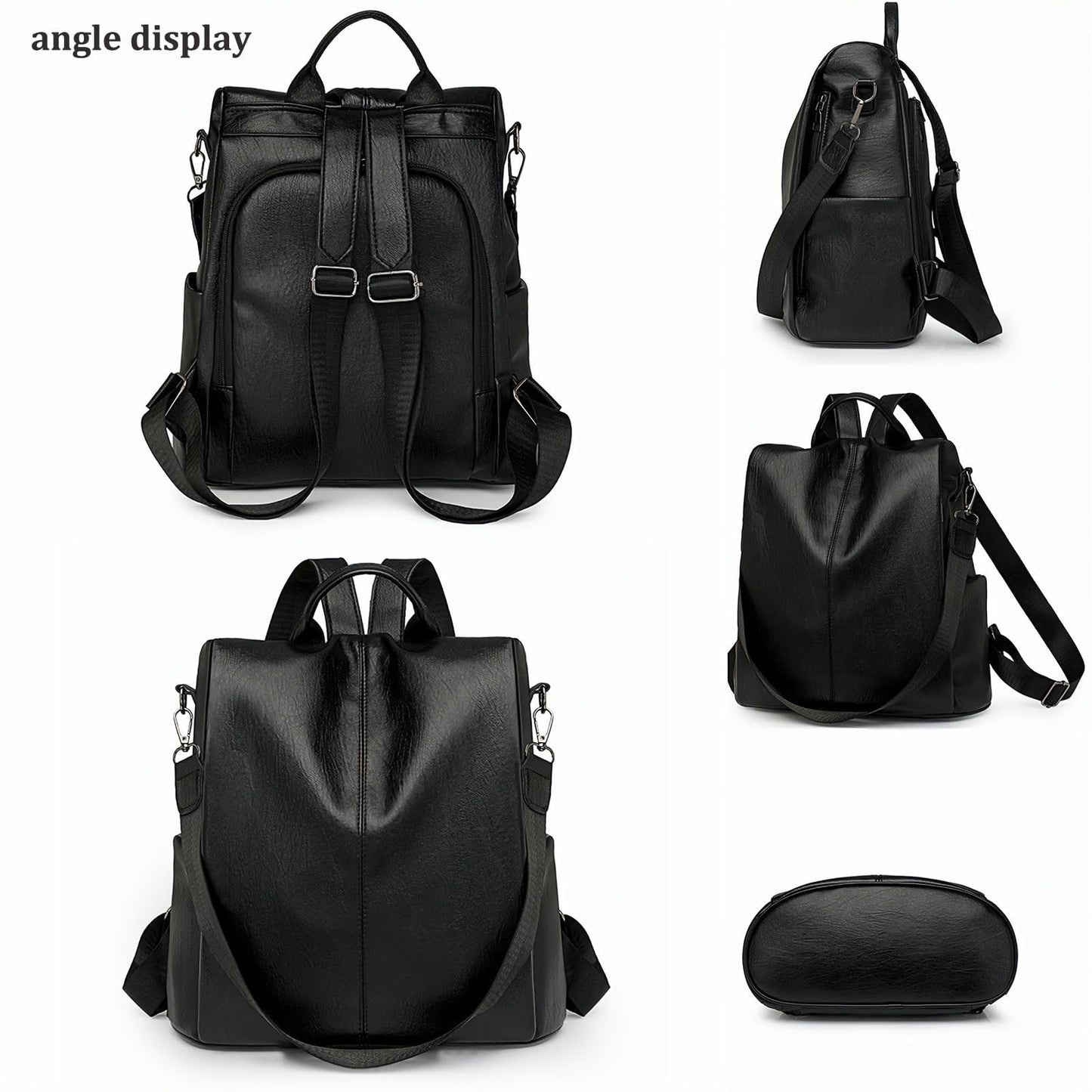 LY&SQ Women Anti-theft Backpack Purse, PU Leather Travel Rucksack Fashion Multipurpose Handbag Ladies Daily Work Shoulder Bags(Black)