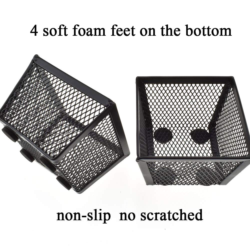 HAHIYO Stackable Paper Clip Mesh Holder cup 2.2" Height 2 Pack Black Sturdy PaperClip Holder Container for Desk Drawer Organizer Collection for Home Office School Soft Foam Feet No Sharp Edges