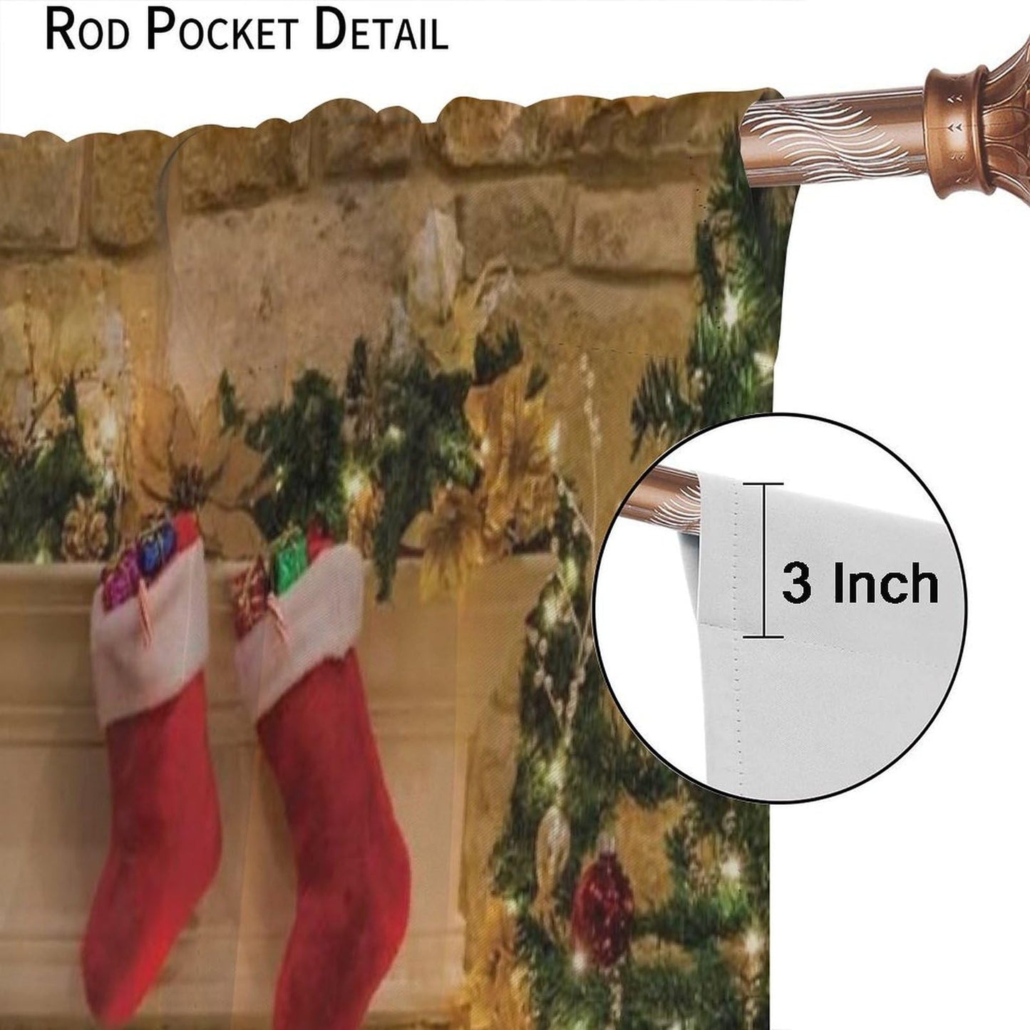 FengMingRui Merry Christmas Curtains Fireplace Christmas Socks Christmas Tree Window Treatment for Bedroom Living Room Decor Art Printed Window Drapes 42" W X 45" L