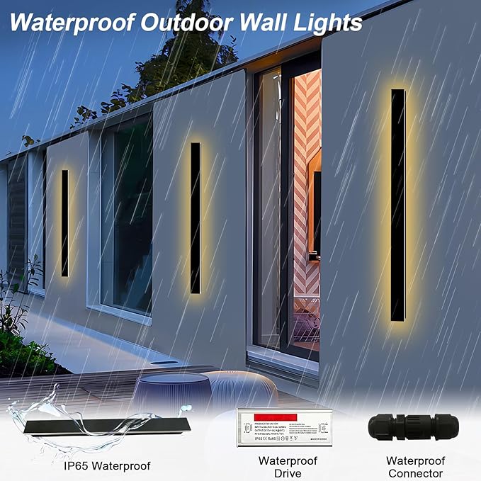 2 Pack 47 inch Outdoor Wall Lights Modern Long Wall Sconce, Waterproof Ip65 Outdoor Garage Lights 3000K Wall Mount Exterior Light Fixture for House Garage Patio