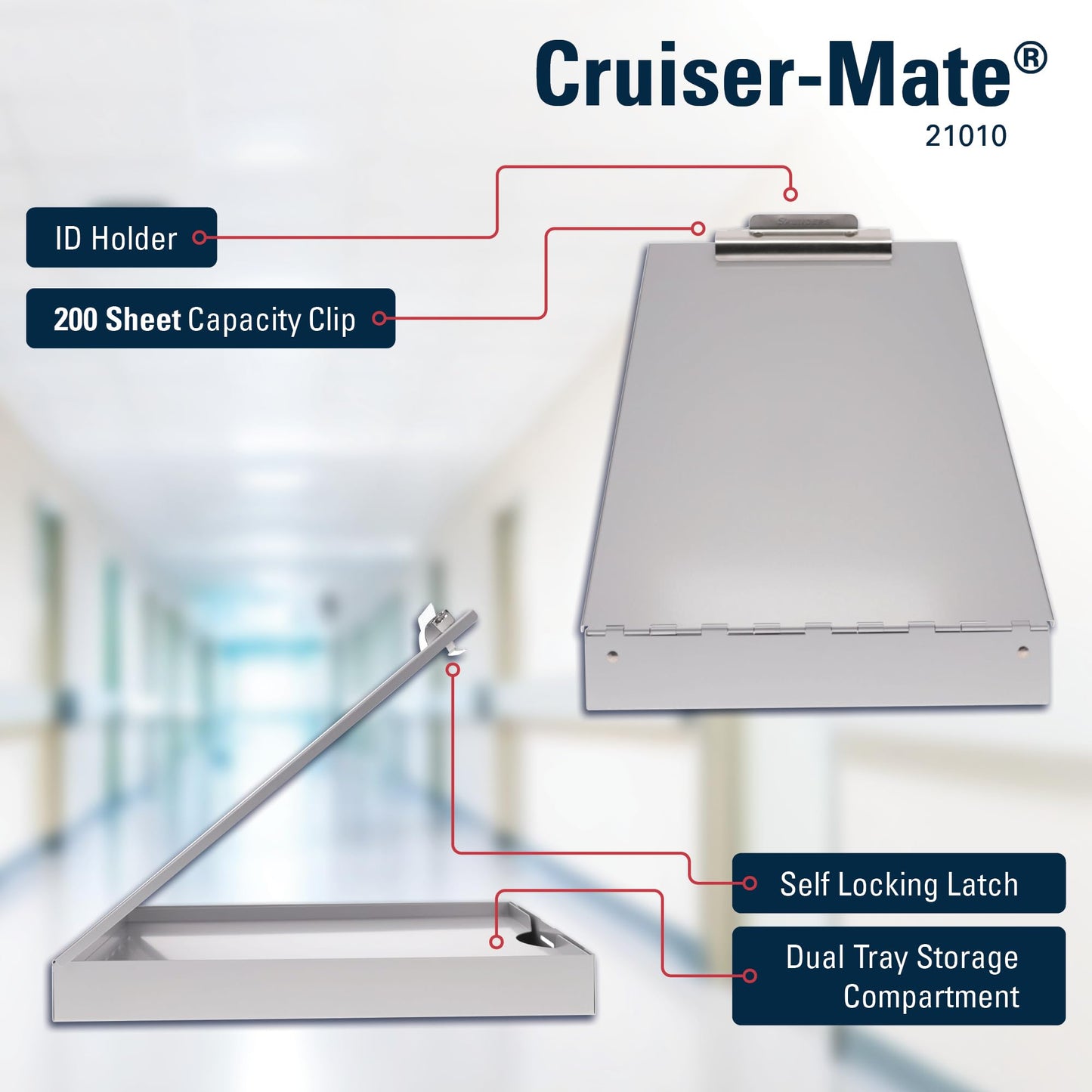 Saunders Cruiser Mate Metal Clipboard with Storage, Dual Tray Aluminum Nursing Folio, Heavy Duty Form Holder for Police & Work, Letter Size Privacy Box with Self-Locking Latch, Silver