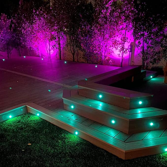 FVTLED Low Voltage Recessed RGBW Deck Light, 6pcs Φ1.22 RGB & Warm White Stainless Steel Waterproof Outdoor Step Lighting In-ground Landscape Pathway Patio Stair Decor Lamp, Black