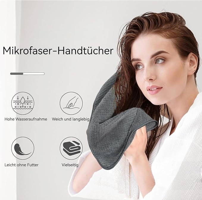 KinHwa Microfiber Hand Towels for Bathroom Soft and Absorbent Face Towels Grey