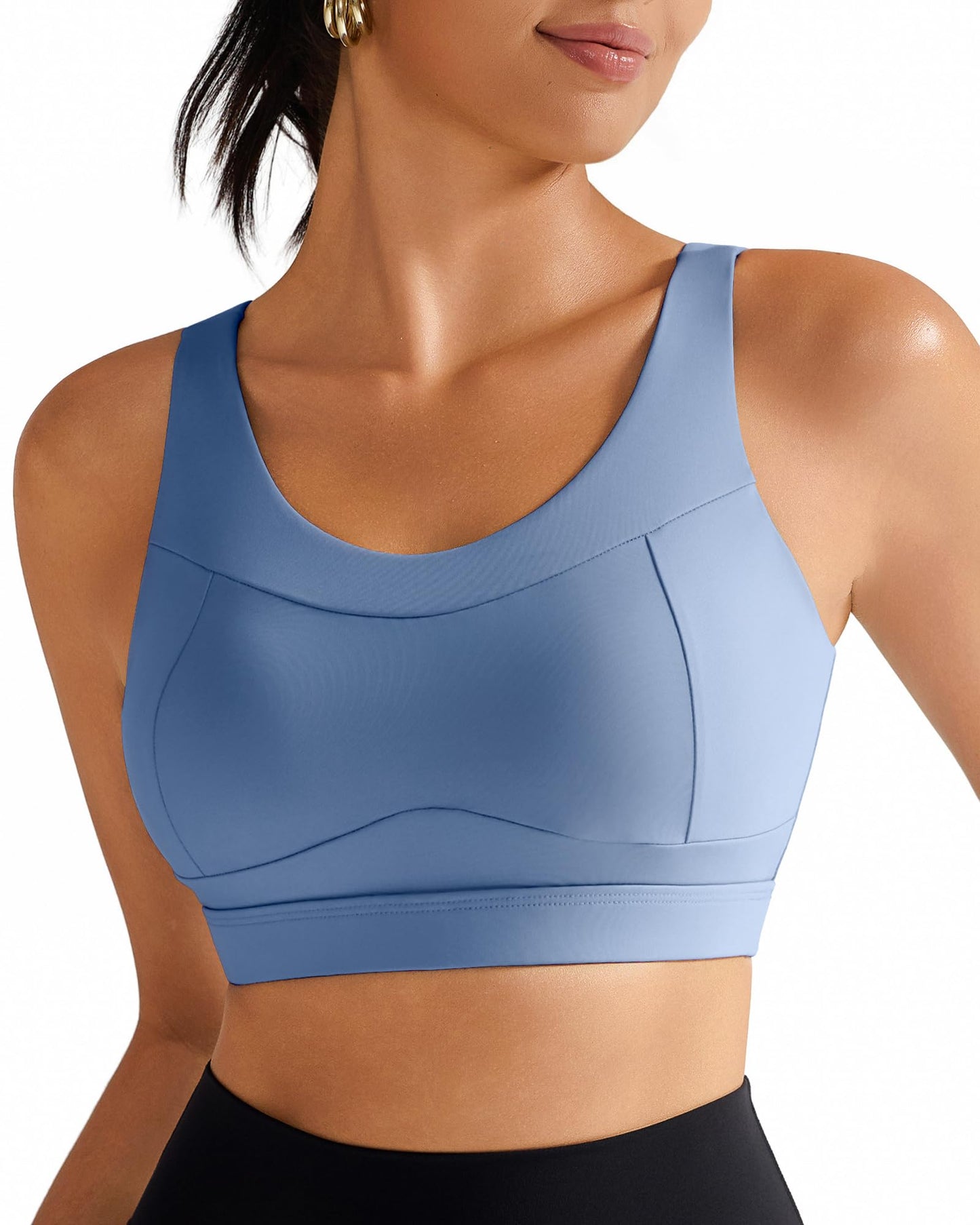 RUNNING GIRL High Impact Sports Bras for Women,Racerback Running Bra Workout Crop Tank Tops Longline Sports Bra Push up(WX2667 Blue,S)