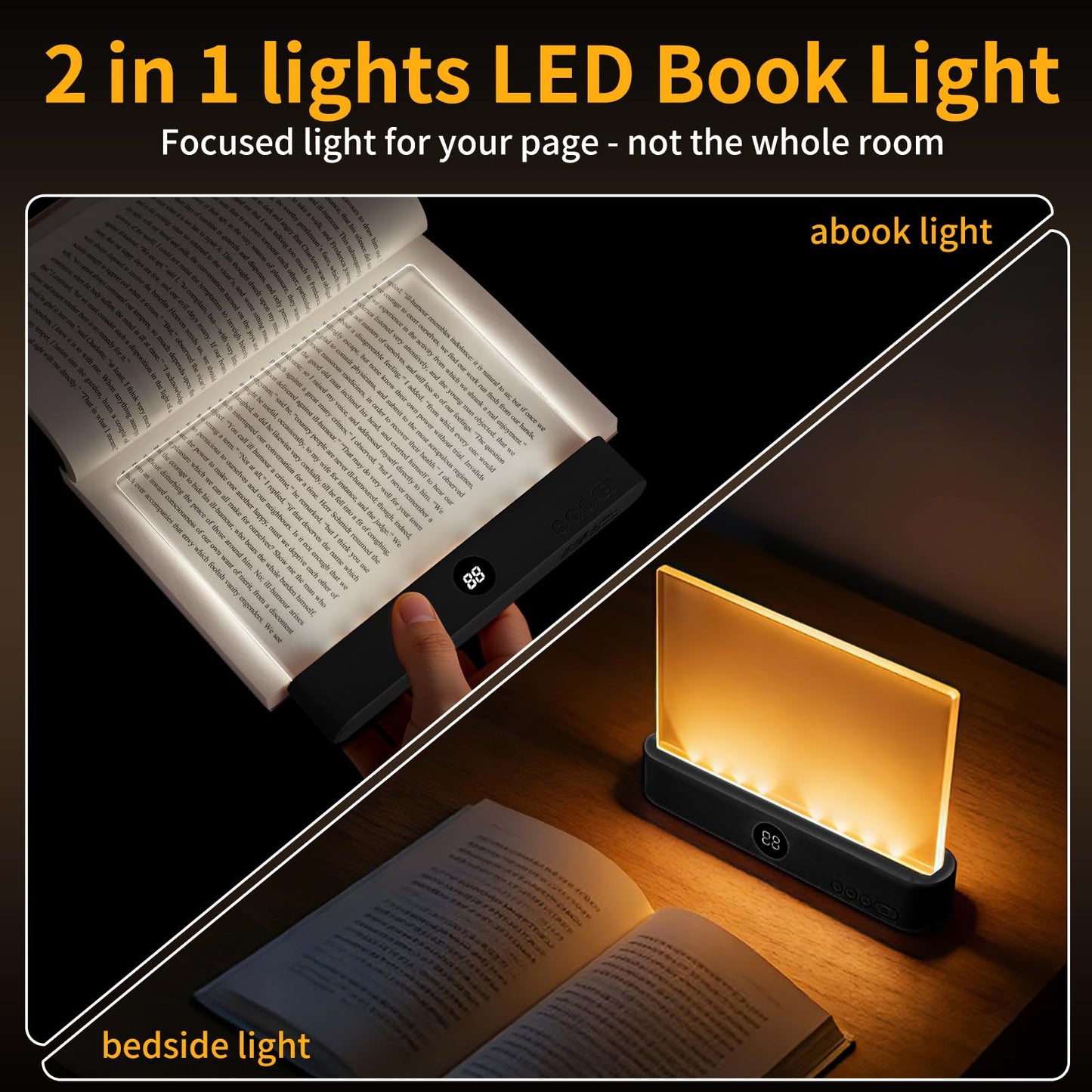 Led Book Light and Night Light 2 in 1 - Book Light Page, 3 Color Temperatures & Stepless Dimming, USB Rechargeable Reading Light with Timer for Night Reading, Book Lovers Gifts