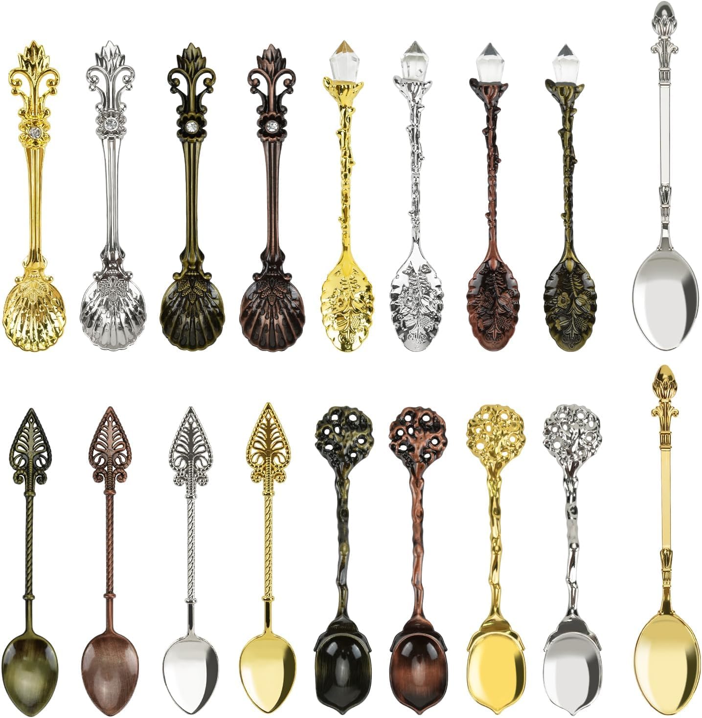 HOSTK Resto Coffee Spoons, Crystal Alloy Spoons, Creative Tableware Dessert Spoon, Vintage Carved Tea Spoon for Coffee Sugar Dessert Cake Ice Cream Soup Home Office Party Supplies (18 Pieces)