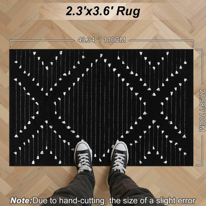 LIVEBOX Black Outdoor Entryway Rug, Washable Boho Porch Rug Cotton Front Door Mat, Moroccan Woven Area Rugs Throw Carpet for Layered Front Door (2.3' x 3.6')