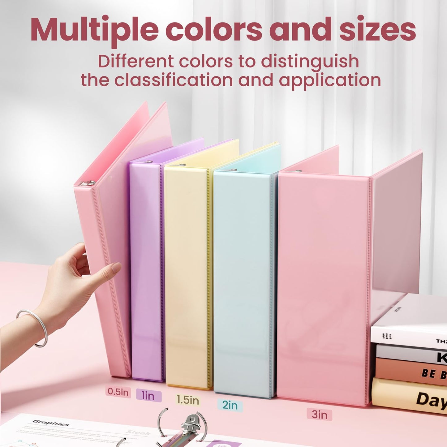 SUNEE 3 Ring Binder 3 Inch D Ring, Clear View Binder Three Ring PVC-Free (Fit 8.5x11 Inches) for School or Office Supplies, Assorted Pastel, 4 Pack