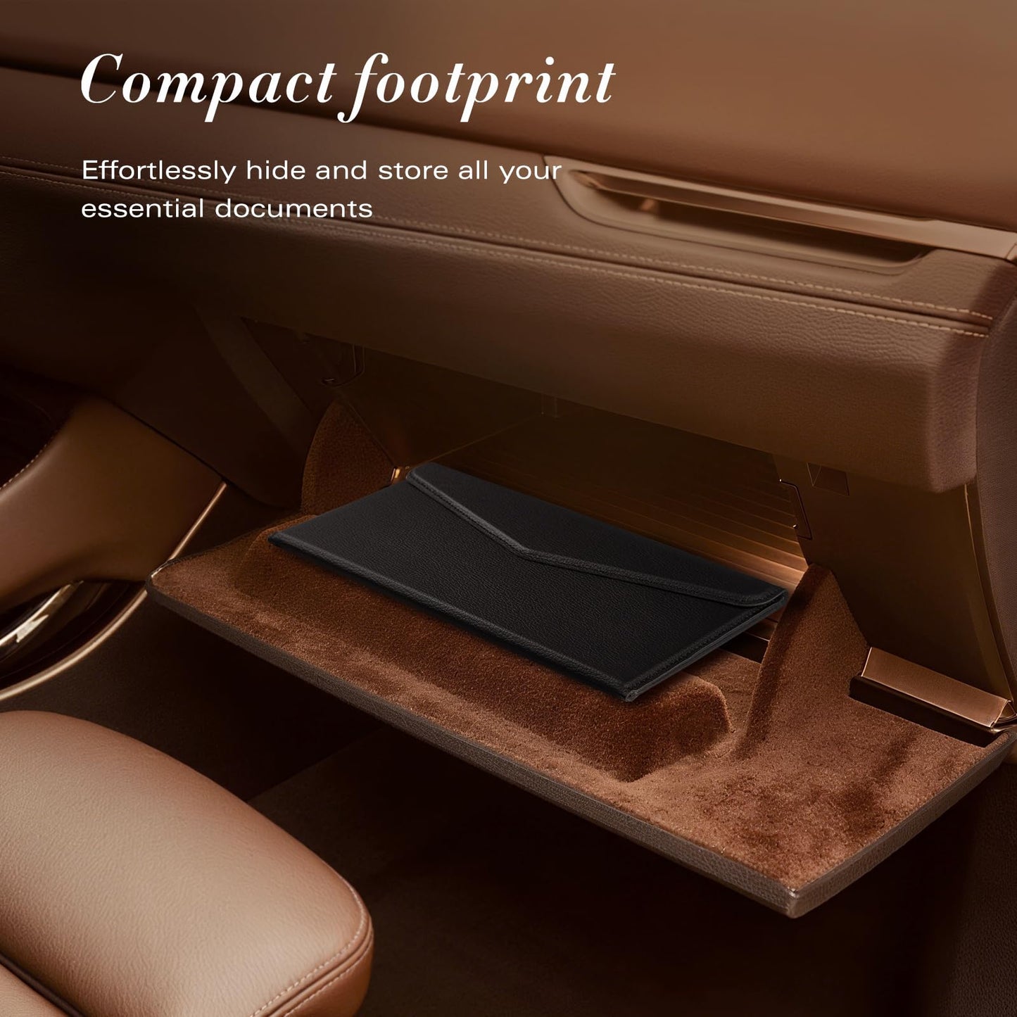 CoBak Leather Car Registration and Insurance Holder with Magnetic Compartment - Vehicle Glove Box Organizer for Driver License, Cards, Emergency Cash - Auto Truck Accessories Case, Lychee Black