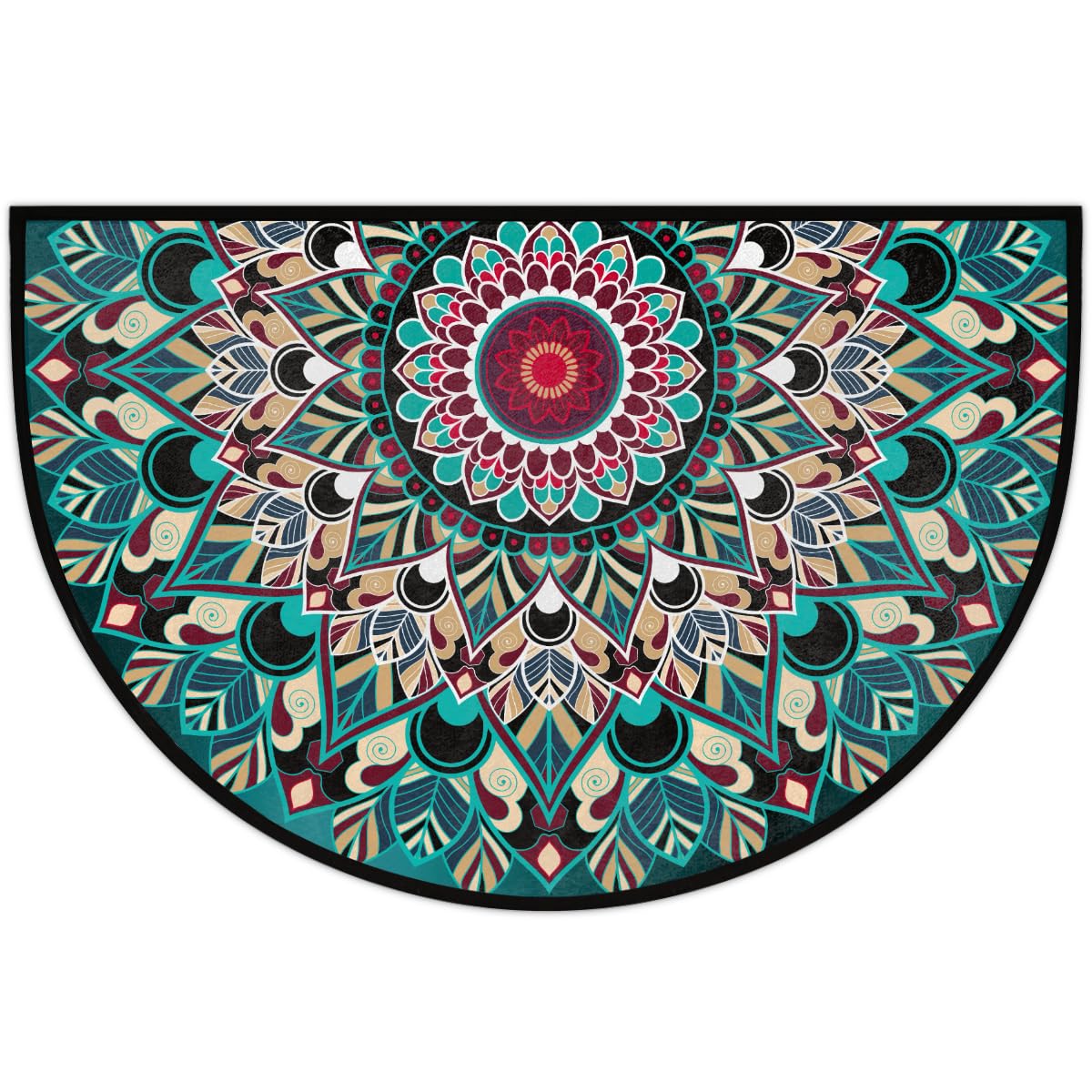 Cemfyzoch Mandala Half Round Doormat Non-Slip Semi Circle Rug Half Moon Mat