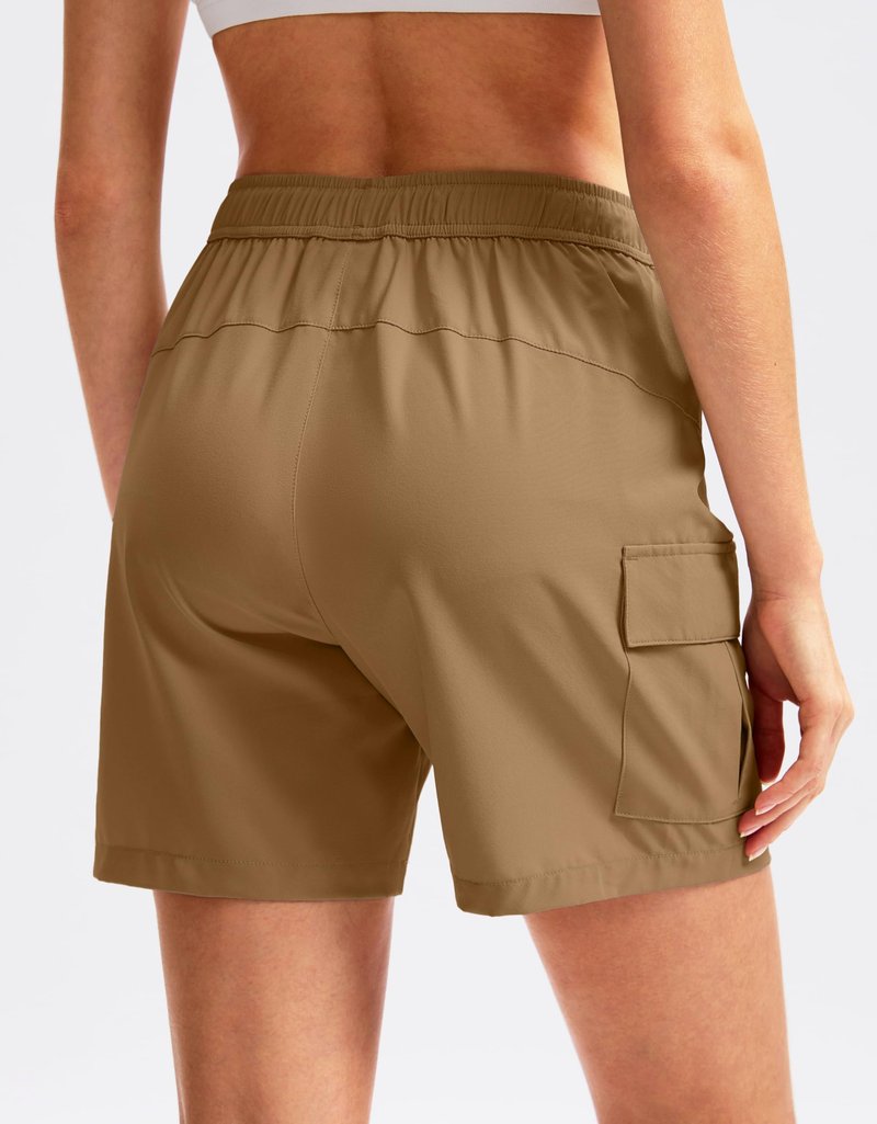 SANTINY Women's 5''/ 7''/9'' Hiking Cargo Shorts Quick Dry Lightweight Summer Shorts for Women Athletic Golf Zipper Pockets(Dark Khaki_XXL)