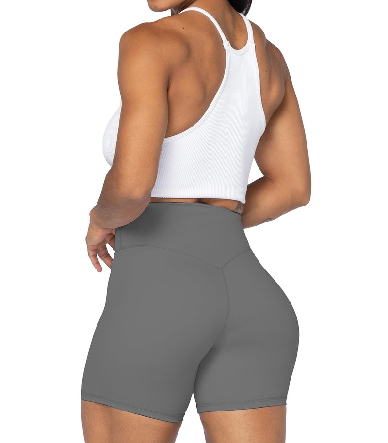 Sunzel 8" Waist Biker Shorts for Women No Front Seam Soft Yoga Workout Gym Bike Shorts Tummy Control Squat Proof Charcoa Grey Small
