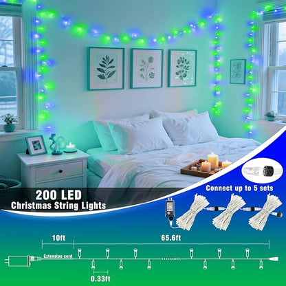 500 LED Christmas Lights Outdoor 165FT Connectable String Lights Indoor 8 Modes Clear Wire Plug in Waterproof Twinkle Fairy Lights for Bedroom Christmas Tree Party Decorations, Blue&Green