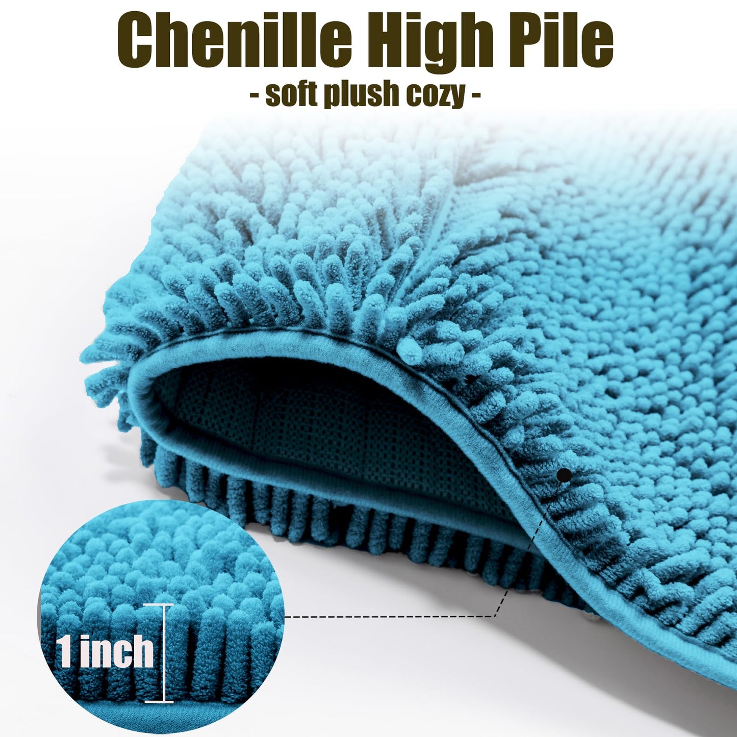 DTXDTech Bathroom Rugs Sets 4 Piece Chenille Bath Mat Sets with Toilet Lid Cover,Water Absorption Bathroom Rug Set with PVC Non-Slip Backing,Machine Washable Bath Rug for Toilet,Bedroom,Lake Blue
