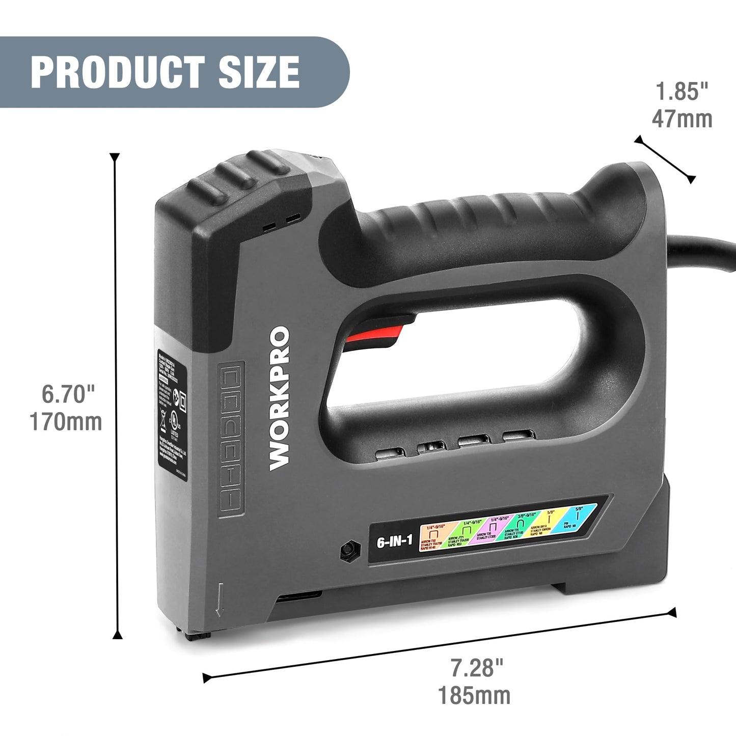 WORKPRO 6 in 1 Staple Gun, Electric Stapler Tacker, 110V Corded Brad Nailer for DIY Project of Woodworking, Staples Excluded