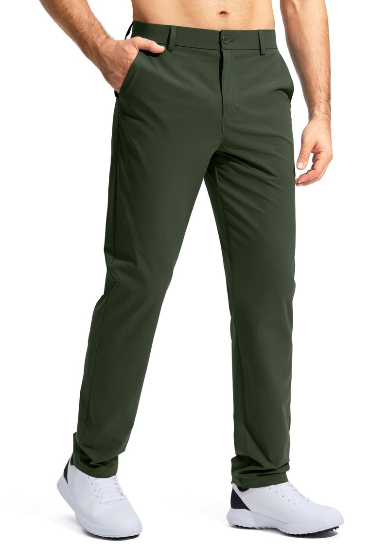 Pudolla Men's Golf Pants Work Dress Comfy Pants Casual Slacks Trousers with Pockets(Army Green 28Wx32L)