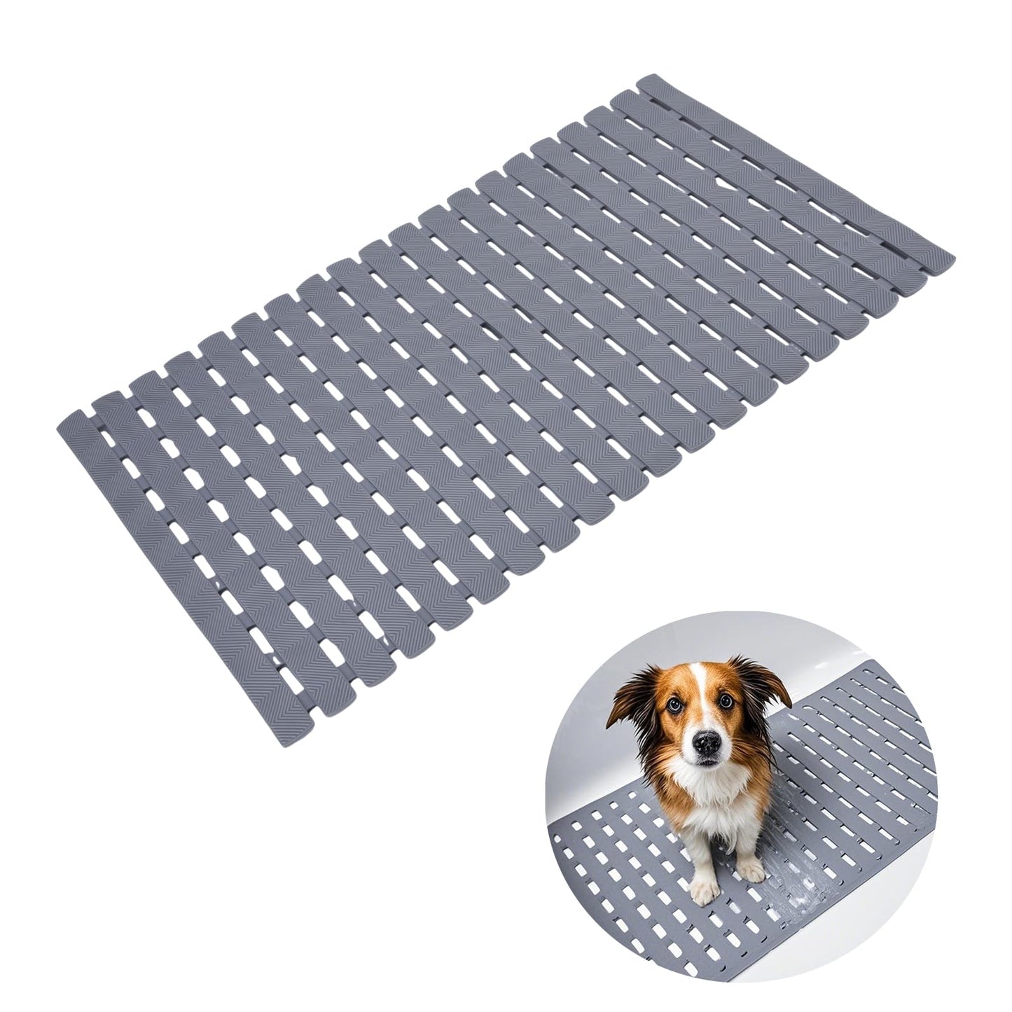 Wiojtry Bathtub Shower Mat, Pet Dog Bathing Non-Slip Mat, Dog Bath mat for tub, Quick Drain Bathtub Mat with Suction Cups & Drain Holes for Bathroom, 27.1x15.7 Inch