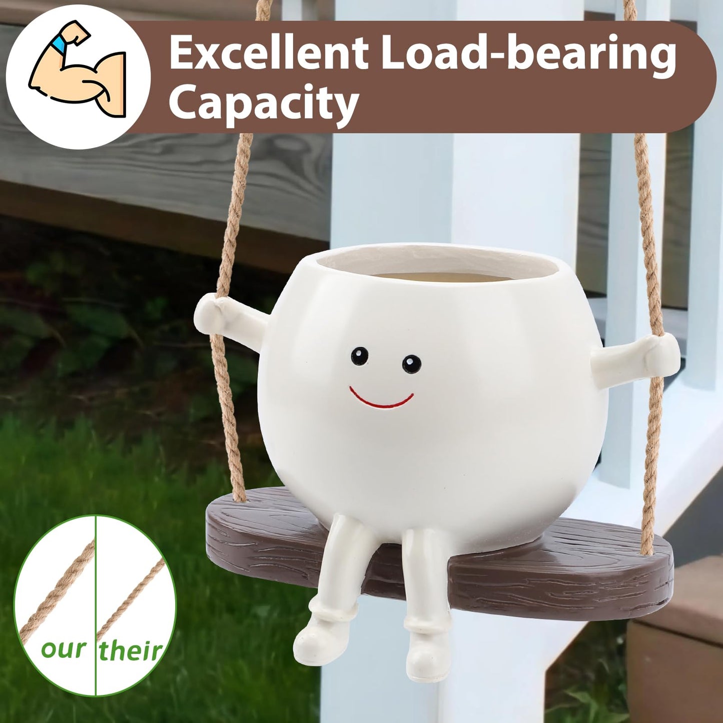 CEOJPA Small Swing Smiley Face Hanging Planter Pot for Indoor Outdoor Plants, Cute Swinging Plant Pot, Hanging Flower Pots, Face Planter Pot Head, Resin Succulent Planter, Birthday Gifts