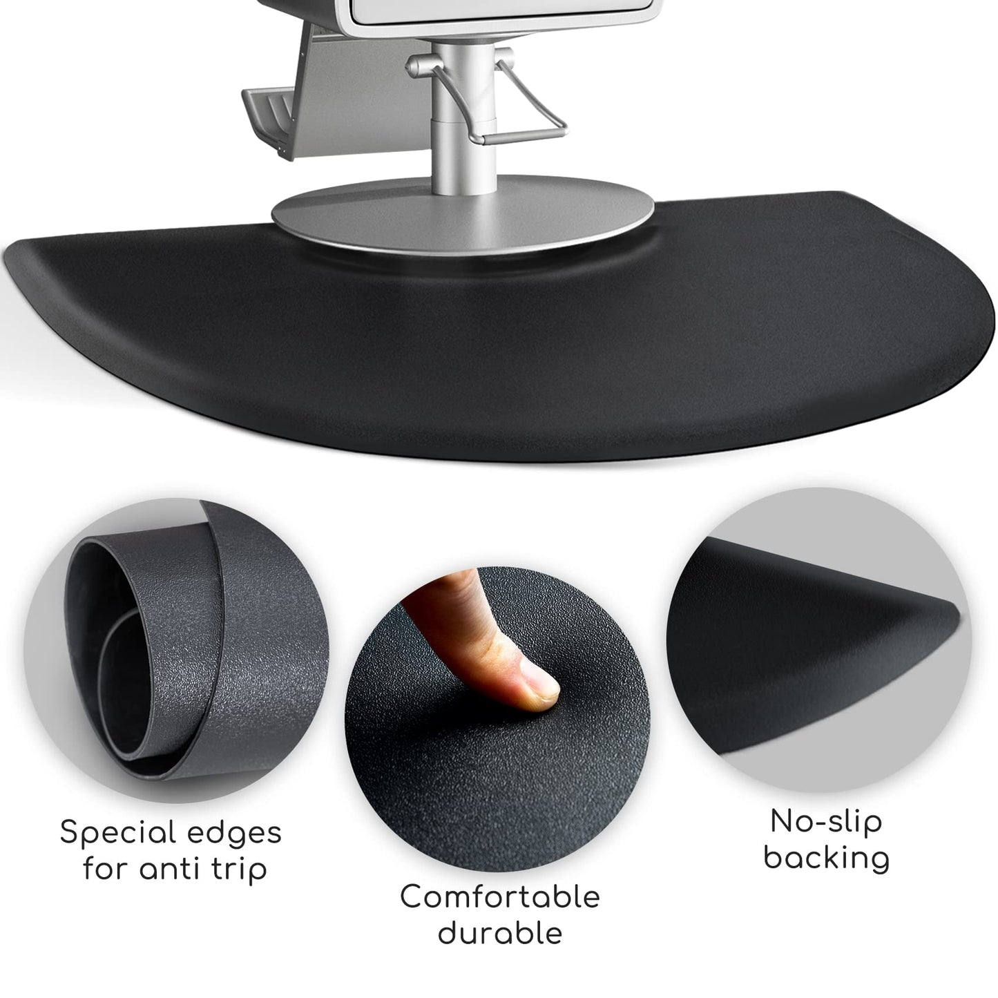Barber Salon Chair Mat - 3x5 Anti-Fatigue Salon Floor Mat - Black Semi-Circle - 5/8" Thick