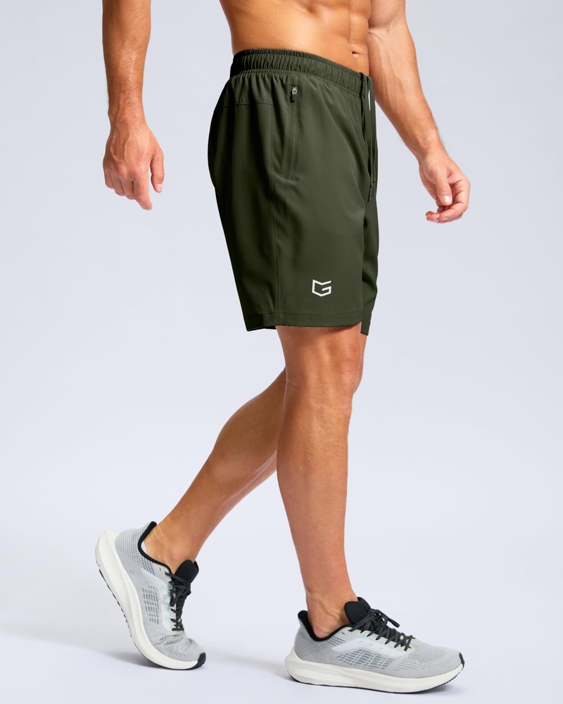 G Gradual Men's Athletic Running Shorts with Zipper Pockets Quick Dry 7"/ 5"/ 9" Workout Gym Shorts for Basketball Hiking(Olive,7L)