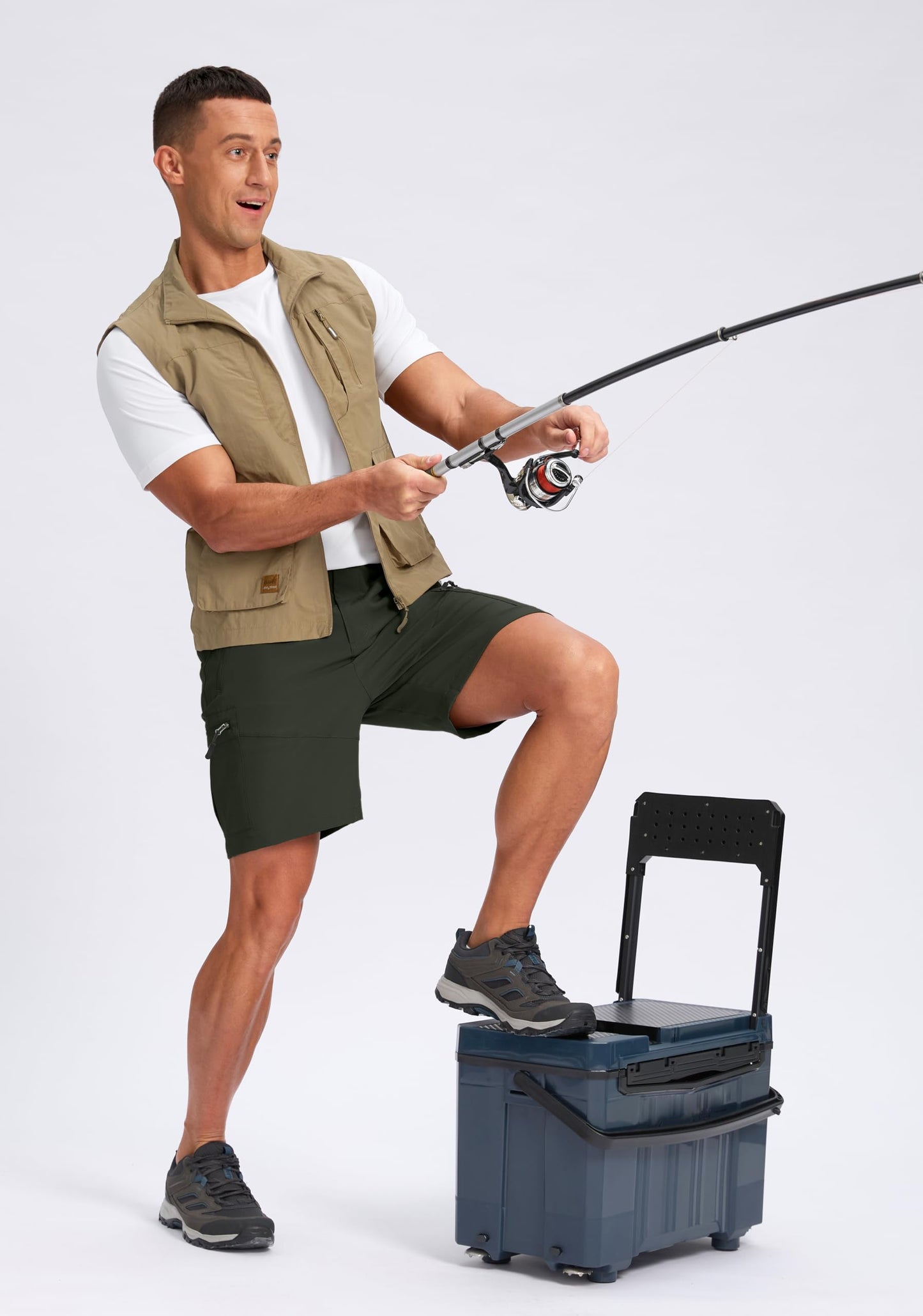 Pudolla Men's Hiking Cargo Shorts Lightweight 7" Travel Casual Shorts for Men Golf Work Outdoor with 5 Zipper Pockets(Army Green Medium)