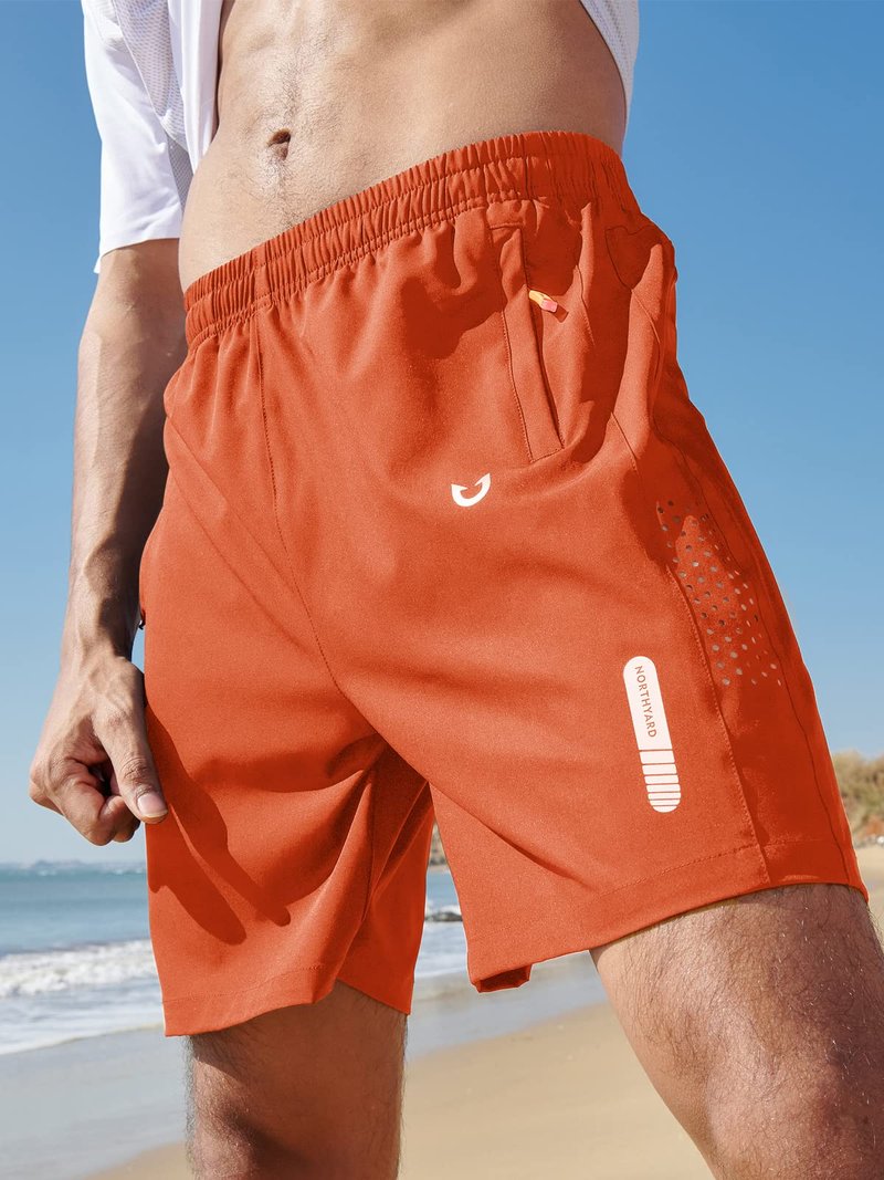 NORTHYARD Men's Athletic Running Shorts Gym Workout 7"/9"/5" Quick Dry Lightweight Sports Basketball Tennis 3 Zipper Pockets Orange 3XL