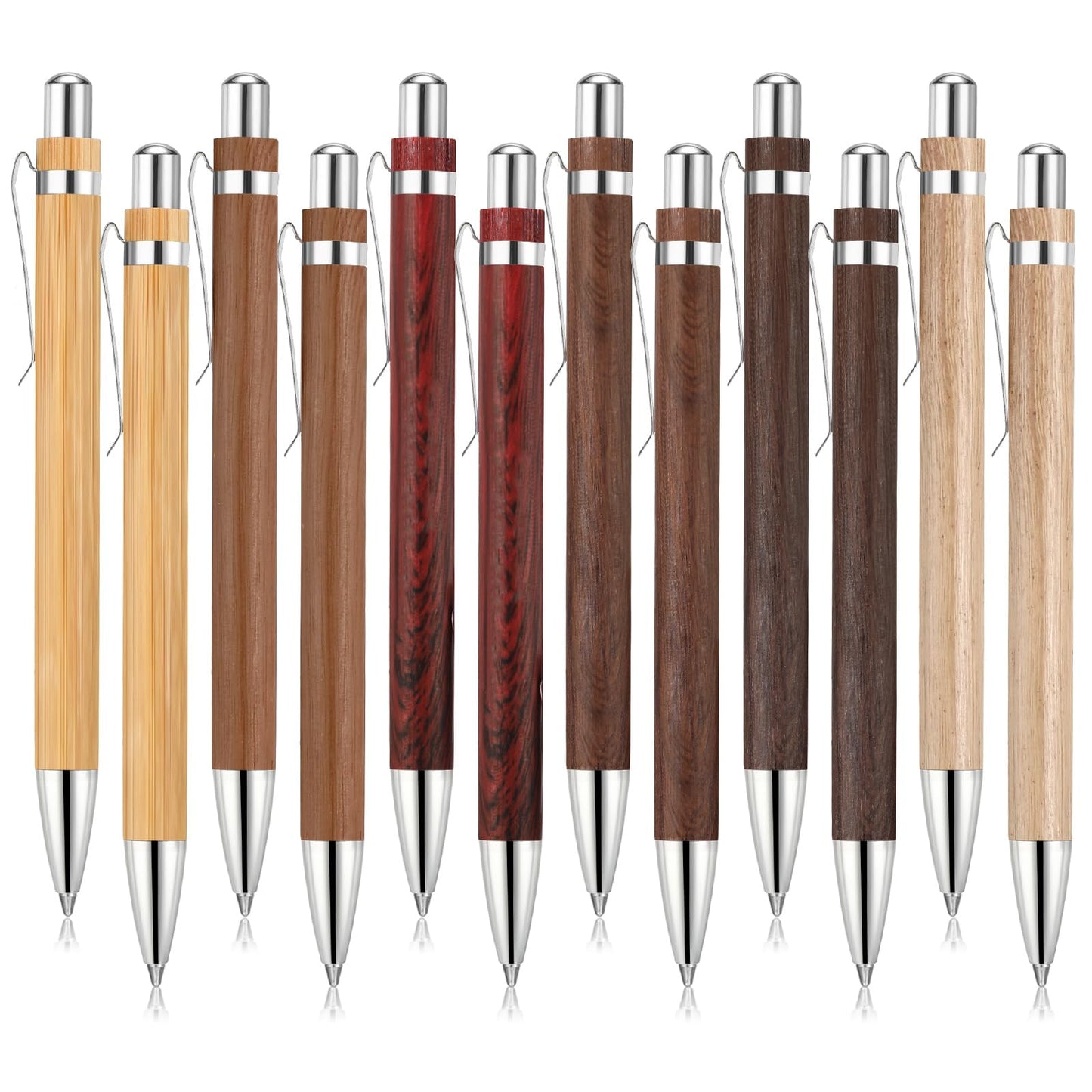 Sayglossy 12 Pcs Bamboo Pens Employee Appreciation Gifts Engraving Wooden Ballpoint Pens Must Have for Writing Office Staff Coworkers(Elegant Color)