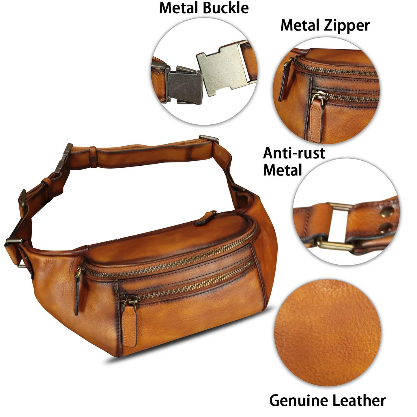 Genuine Leather Fanny Pack for Women and Men Vintage Real Leather Waist Bag Hip Bum Crossbody Sling Bags (Brown)