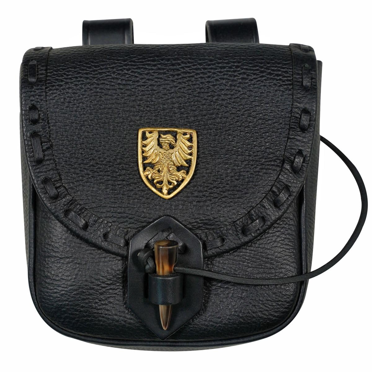 Mythrojan Leather Belt Pouch Medieval Genuine Leather Bag with Raven Decoration Accessories Pouch Viking Belt Coin Bag Renaissance Bag for Larp Fantasy Events, Ren Faire, Halloween-Black