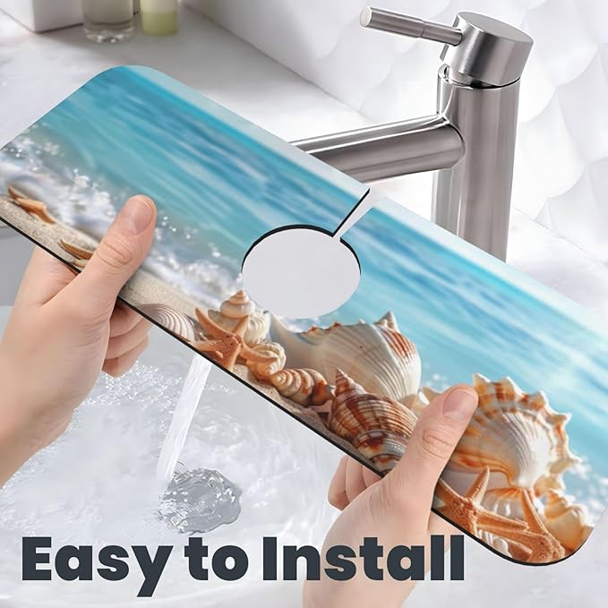 Faucet Draining Mat For Kitchen Sink, Beach Seashells Starfish Diatom Mud