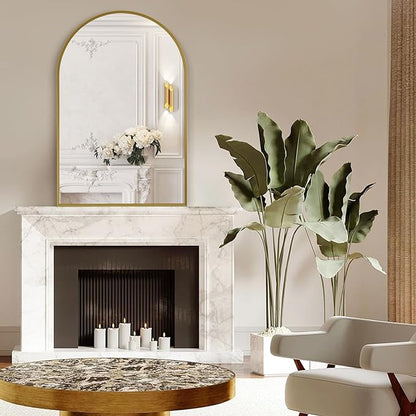 30" x 48" Gold Arched Mirror, Arch Wall Mirror, Metal Frame Black Bathroom Mirror, Arched Top Bathroom Vanity Mirror for Living Room, Bedroom, Entryway, Tempered Glass, Shatter Proof