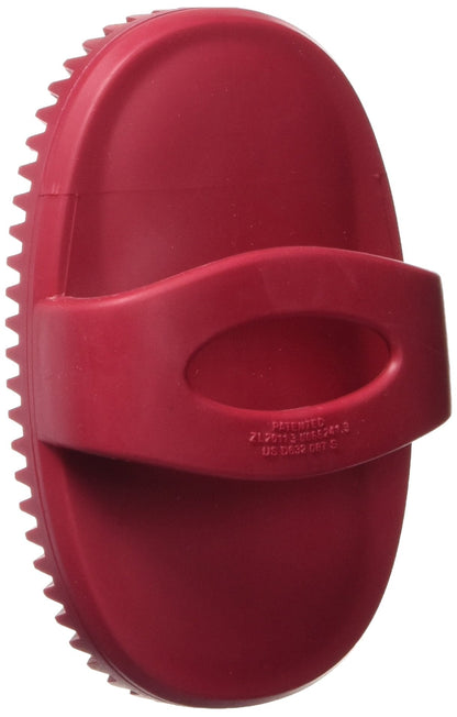 Le Salon Essentials Rubber Curry Grooming Brush with Loop Handle Red