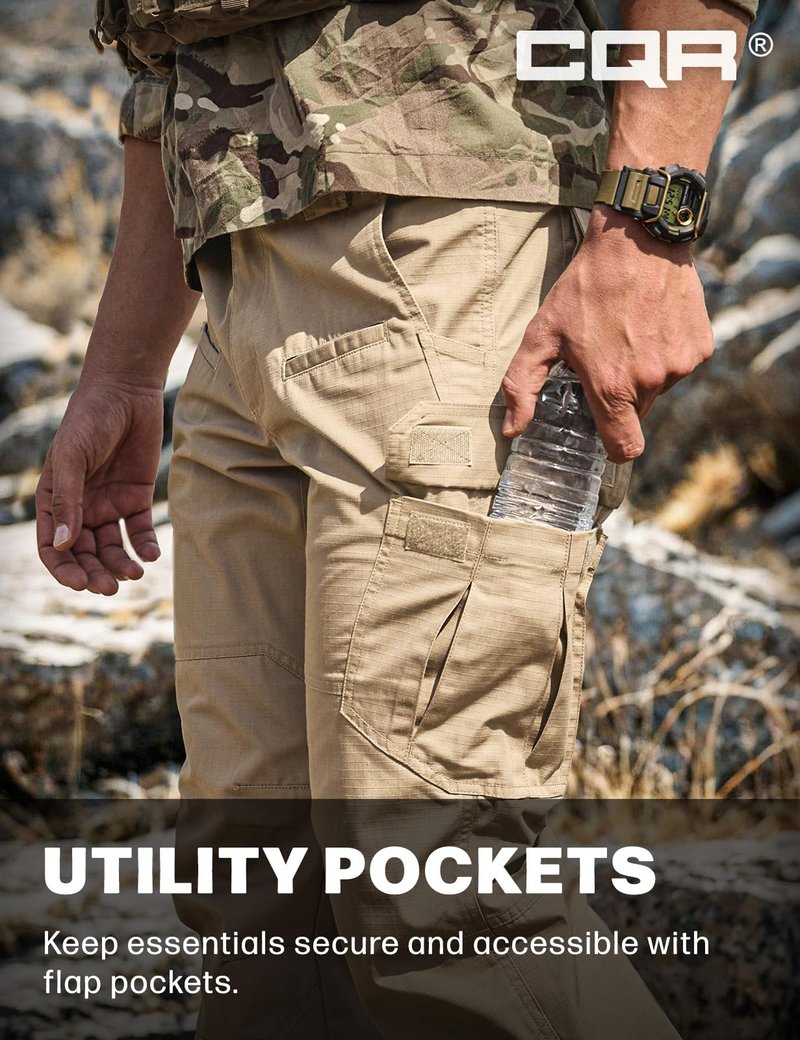 CQR Men's Tactical Pants, Water Resistant Ripstop Cargo Pants, Lightweight EDC Work Hiking Pants, Outdoor Apparel, Raider Khaki, 36W x 36L