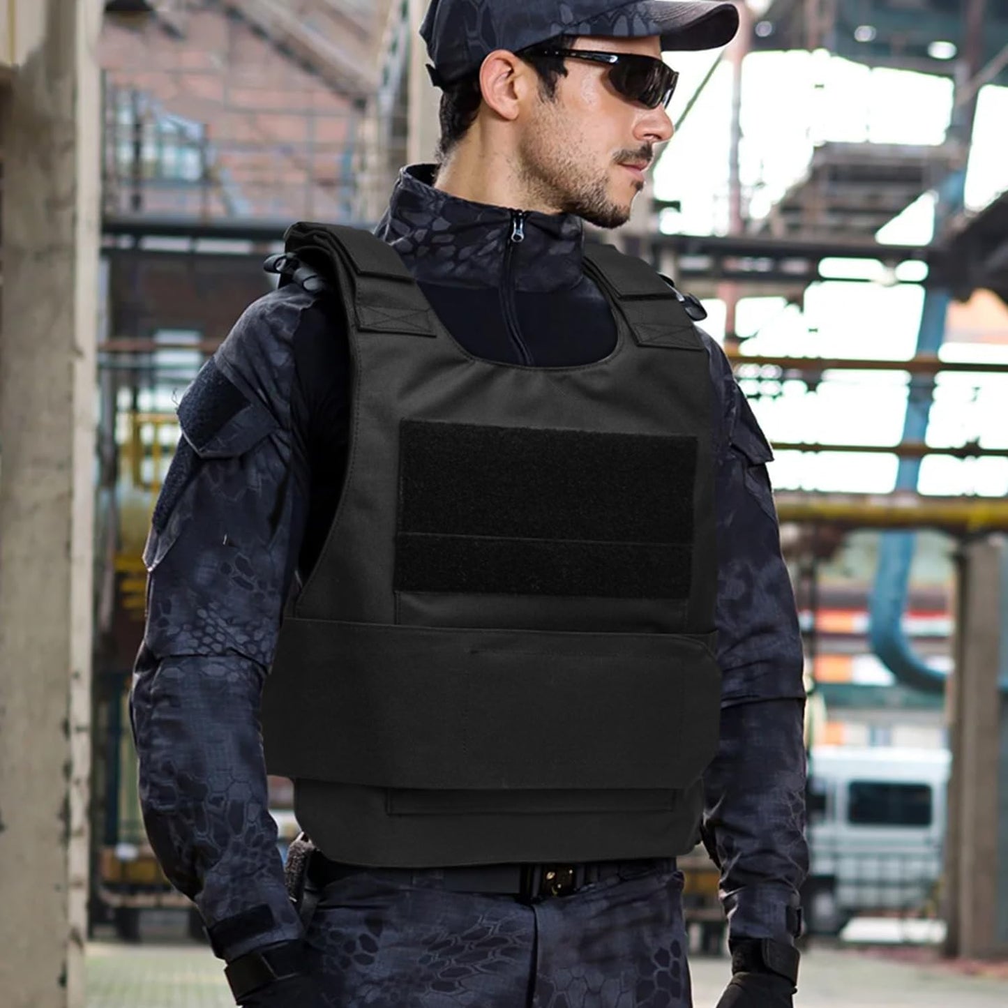 Favuit Tactical Vest for Men, Adjustable Airsoft Paintball Training Vest Lightweight Breathable Outdoor Cosplay Game Costume (M)