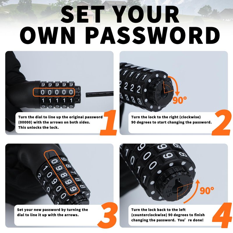 Pvrud Bike Chain Lock, 5 Digit Combination Heavy Duty Anti Theft 3.9Ft Bicycle Chain Lock,6mm Thick High Hardness keyless Bike Lock for Bike,Scooter,Motorcycle,Door, Gate