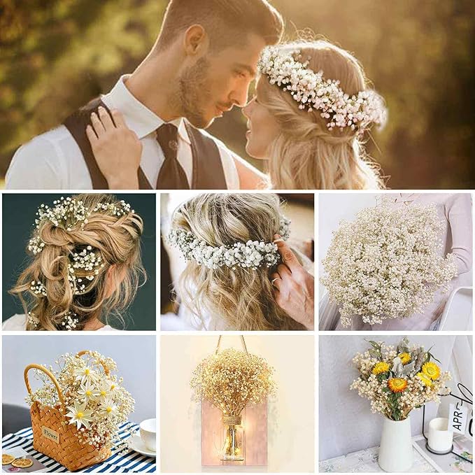 Dried Babys Breath Flowers Bouquet-17 Inch 2500+ Ivory White Dry Flowers, Natural Gypsophila Branches for Wedding, Table Vase Decor, DIY Wreath Floral, Home Office Party Garden Decoration (3oz)
