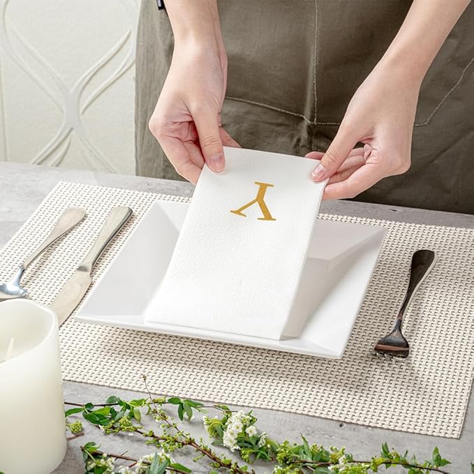 Luxenap 15.8 X 7.9 Inch Linen-Feel Guest Towels, 50 Lettered Hand Towels