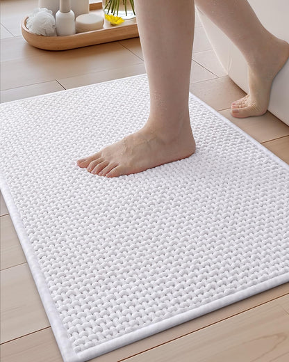 Color&Geometry Chenille Pile Large Bathroom Rugs Upgraded Denser, 24"x36" Non Slip Absorbent White Bath Mats for Bathroom Thin Fit Under Door, Washable Quick Dry