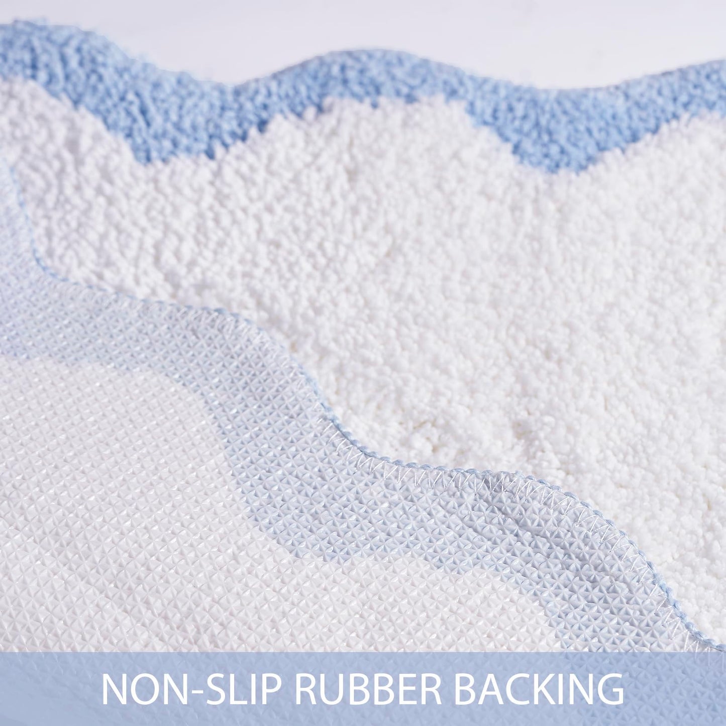 DyeFury Luxury Cute Bathroom Rugs, White Bath Mat W/Blue Scalloped Edge, Microfiber Aesthetic Trendy Funky Fun Preppy Rug, Extra Soft Bathroom Mat Non-Slip for Tub, Shower, and Bath Room 30'' x 20''