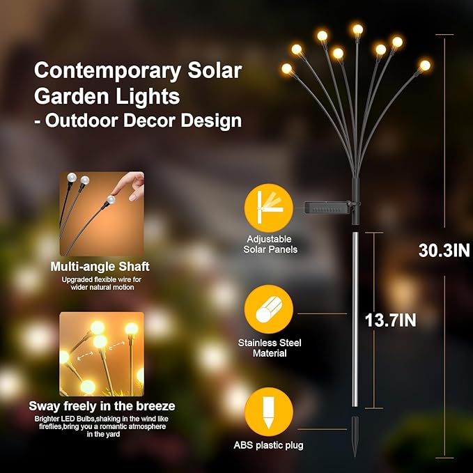 Solar Lights Outdoor - Upgraded 4-Pack of 32 LEDs Solar Garden Lights,IP65 Waterproof Outdoor Decor Solar Firefly Light for Yard,Pathway Decoration,Unique Gifts for Women and Grandma